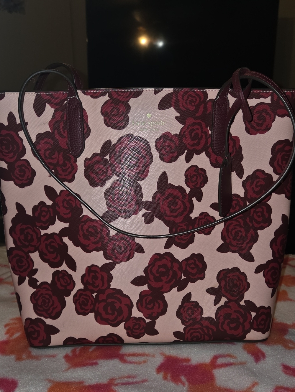 kate spade Pink and Burgundy Rose Print Tote